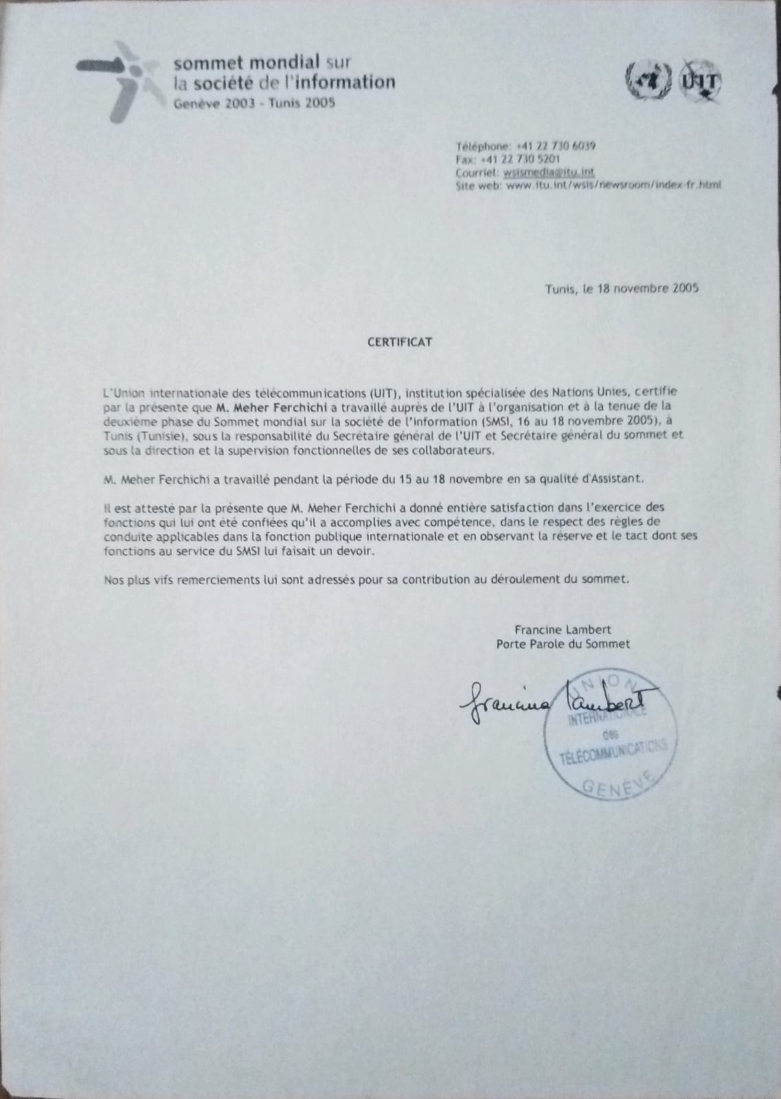 Certification SMSI UIT